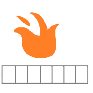  long gray box divided into 7 sections with a large cartoon fire above it